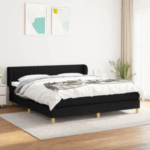Cama com molas/colchão 160x200 cm tecido preto com Gavetas de Armazenamento