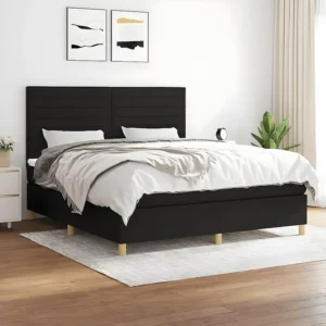 Cama com molas/colchão 160x200 cm tecido preto em Pinho Natural