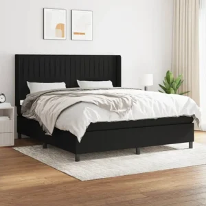 Cama com molas/colchão 160x200 cm tecido preto com Garantia Estendida