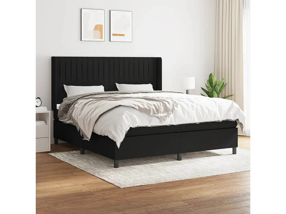 Cama com molas/colchão 160x200 cm tecido preto com Garantia Estendida