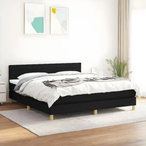 Cama com molas/colchão 160x200 cm tecido preto em Pinho Natural