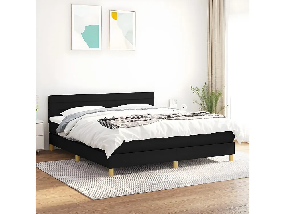 Cama com molas/colchão 160x200 cm tecido preto em Pinho Natural