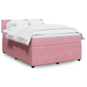 Cama com molas/colchão 160x200 cm veludo rosa | Design Escandinavo |