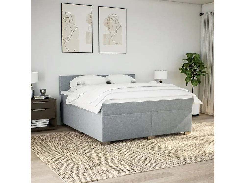 Cama com molas/colchão 180x200 cm tecido cinzento-claro com Cabideiro Incluso