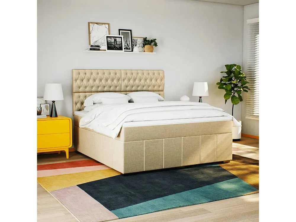 Cama com molas/colchão 180x200 cm tecido cor creme Medidas Queen Size