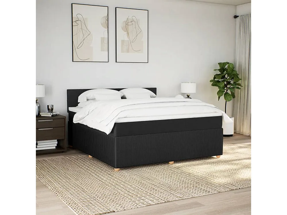 Cama com molas/colchão 180x200 cm tecido preto com Pés Ajustáveis