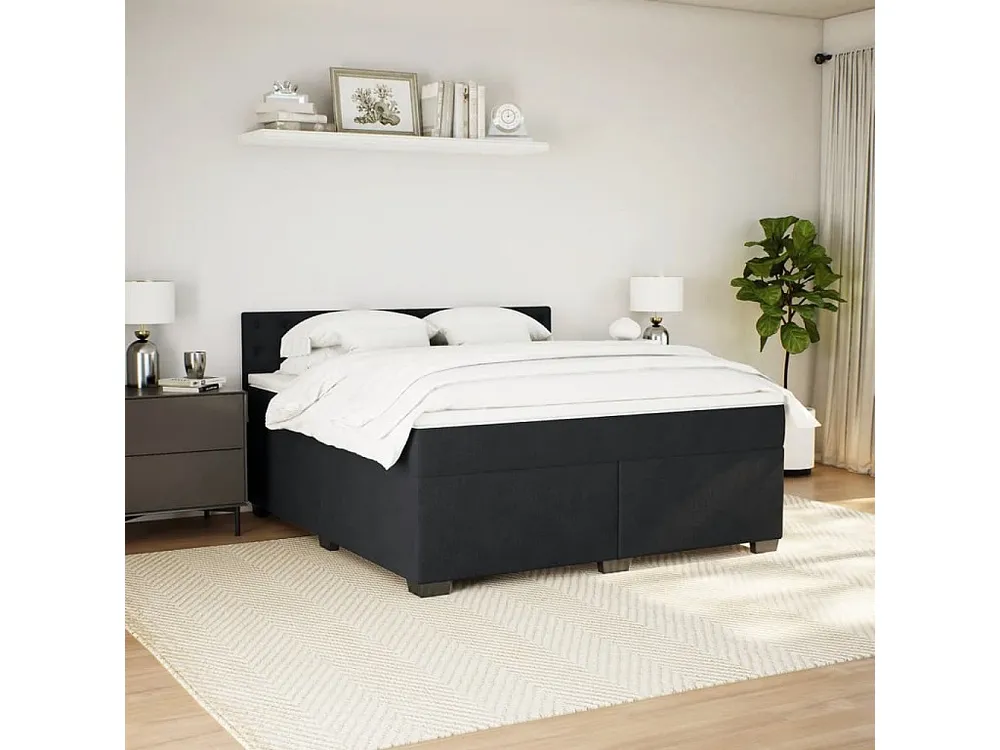 Cama com molas/colchão 180x200 cm veludo preto em Pinho Natural