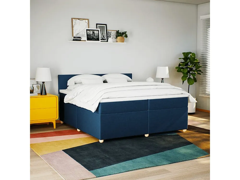 Cama com molas/colchão 200x200 cm tecido azul com Garantia Estendida