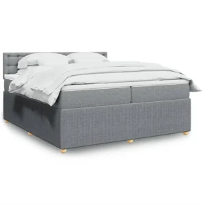 Cama com molas/colchão 200x200 cm tecido cinza-claro | Montagem Inclusa
