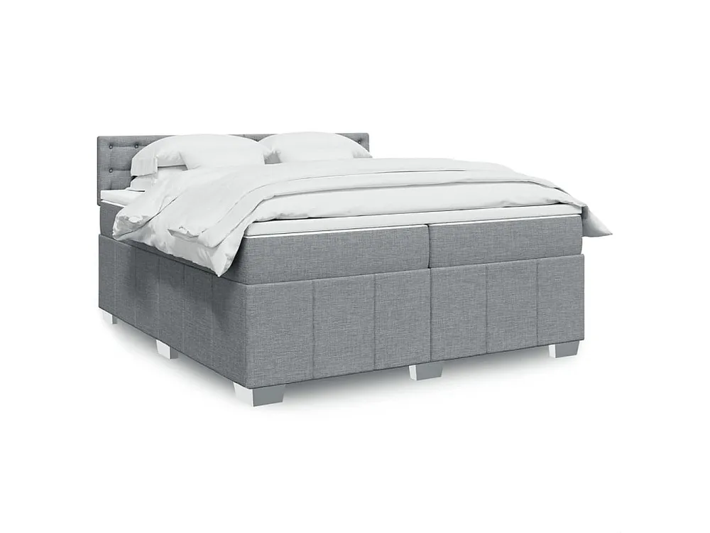 Cama com molas/colchão 200x200 cm tecido cinza-claro em Pinho Natural