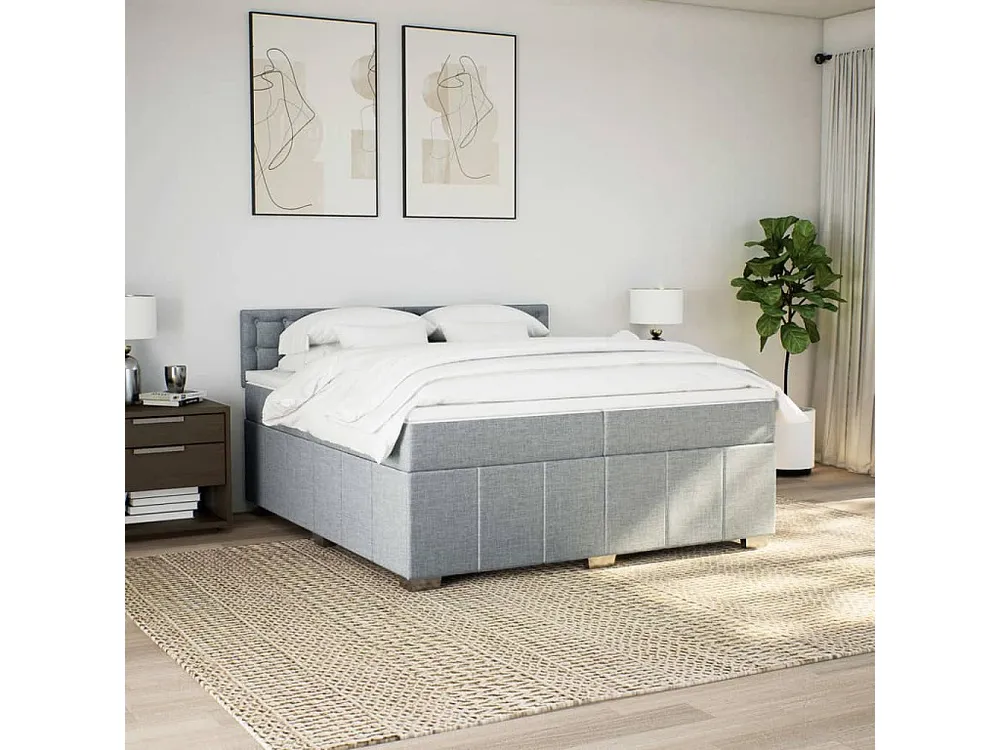 Cama com molas/colchão 200x200 cm tecido cinza-claro em Pinho Natural