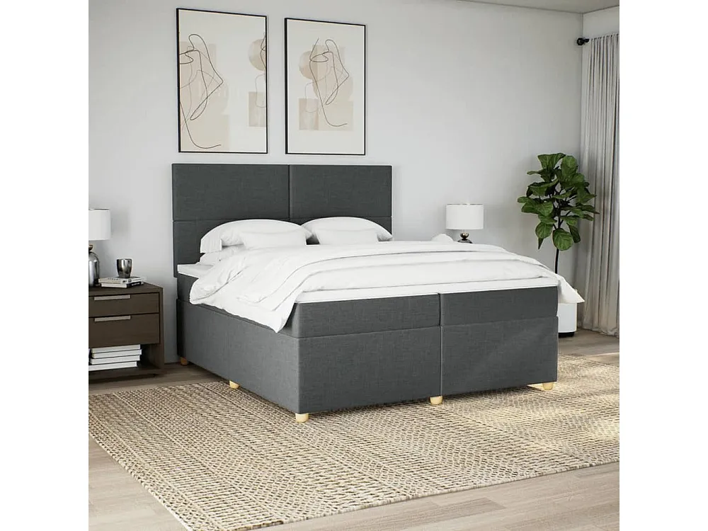Cama com molas/colchão 200x200 cm tecido cinzento-escuro Edição com Espelho