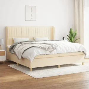 Cama com molas/colchão 200x200 cm tecido cor creme Medidas Queen Size