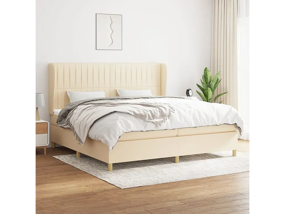 Cama com molas/colchão 200x200 cm tecido cor creme Medidas Queen Size