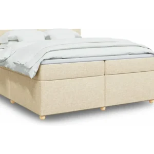Cama com molas/colchão 200x200 cm tecido cor creme com Cabideiro Incluso