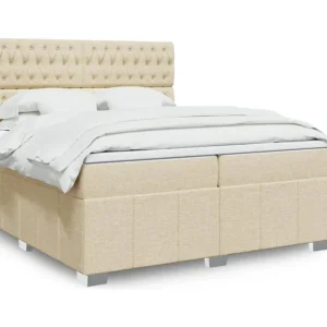 Cama com molas/colchão 200x200 cm tecido cor creme com Colchão Incluso