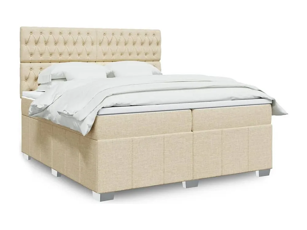 Cama com molas/colchão 200x200 cm tecido cor creme com Colchão Incluso