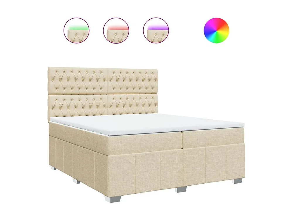 Cama com molas/colchão 200x200 cm tecido cor creme com Colchão Incluso