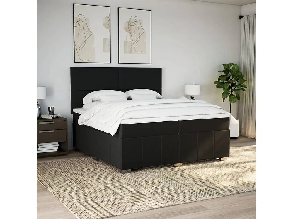 Cama com molas/colchão 200x200 cm tecido preto com Colchão Incluso