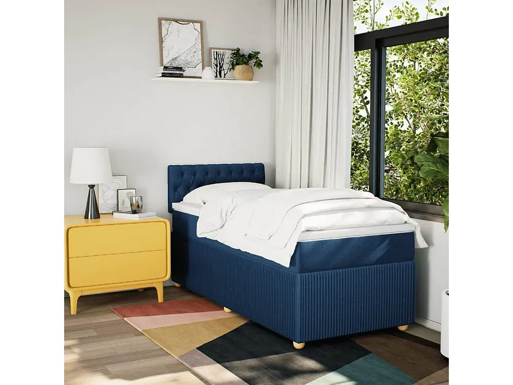 Cama com molas/colchão 80x200 cm tecido azul Medidas Queen Size