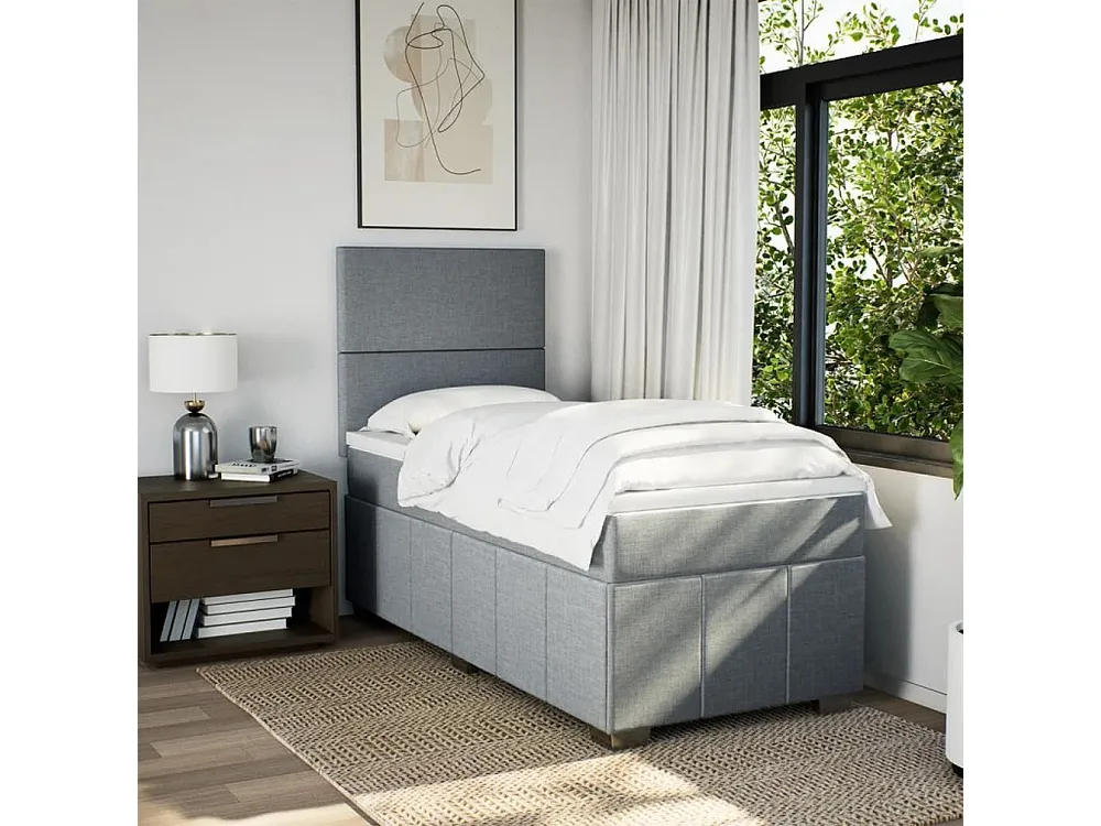 Cama com molas/colchão 80x200 cm tecido cinza-claro com Gavetas de Armazenamento