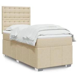 Cama com molas/colchão 80x200 cm tecido cor crème com Pés Ajustáveis