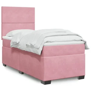 Cama com molas/colchão 80x200 cm veludo rosa em Pinho Natural