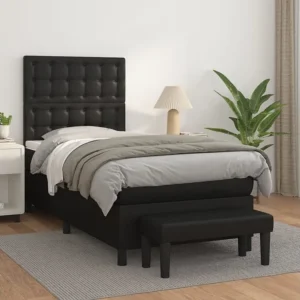Cama com molas/colchão 90x190 cm couro artificial preto com Cabideiro Incluso