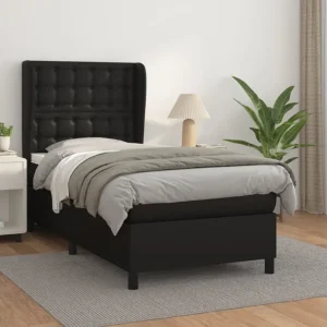 Cama com molas/colchão 90x190 cm couro artificial preto para Organização de Roupas