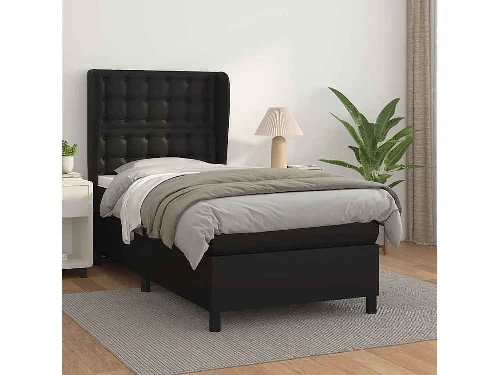 Cama com molas/colchão 90x190 cm couro artificial preto para Organização de Roupas