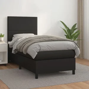 Cama com molas/colchão 90x190 cm couro artificial preto Tecido Resistente
