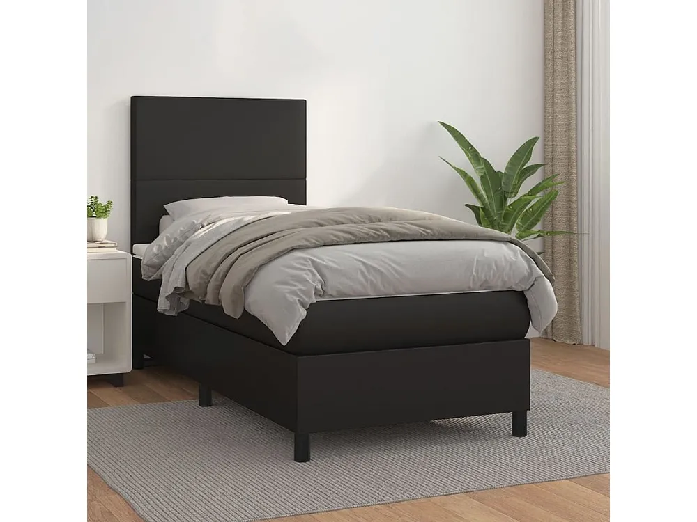 Cama com molas/colchão 90x190 cm couro artificial preto Tecido Resistente