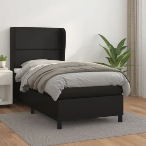 Cama com molas/colchão 90x190 cm couro artificial preto com Cabideiro Incluso