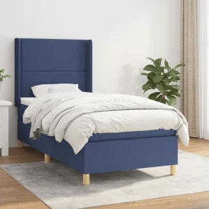 Cama com molas/colchão 90x190 cm tecido azul com Garantia Estendida