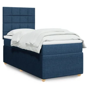Cama com molas/colchão 90x190 cm tecido azul com Pés Ajustáveis