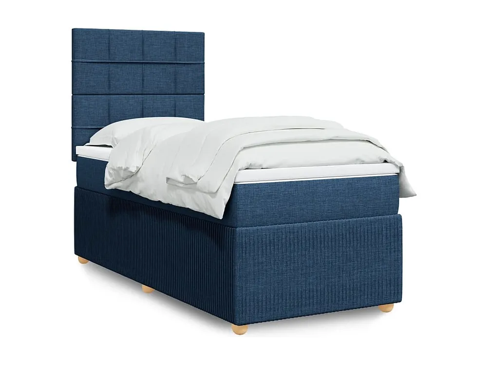 Cama com molas/colchão 90x190 cm tecido azul com Pés Ajustáveis