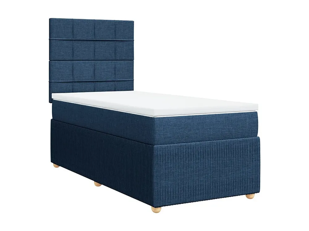 Cama com molas/colchão 90x190 cm tecido azul com Pés Ajustáveis