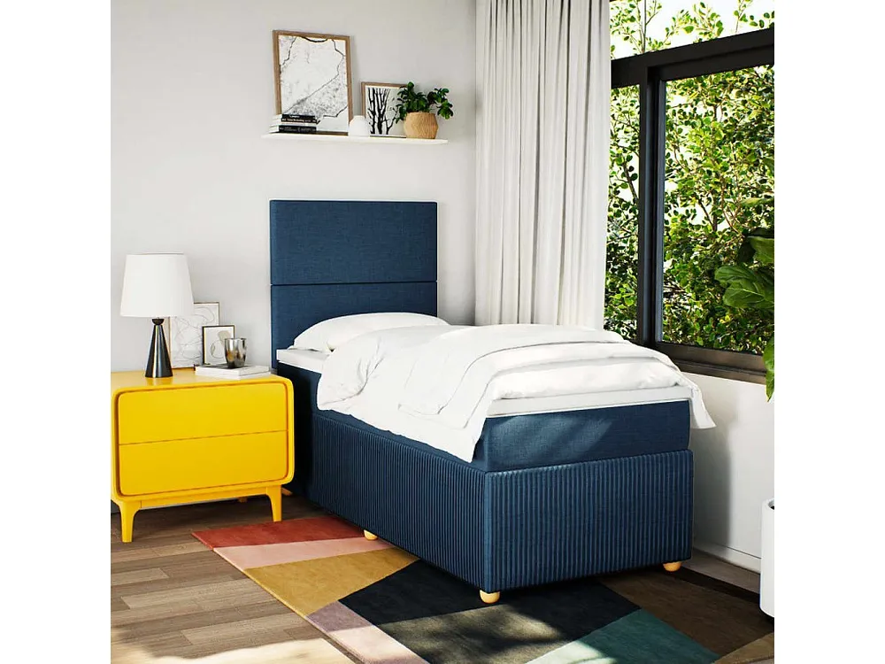 Cama com molas/colchão 90x190 cm tecido azul para Quartos de Casal