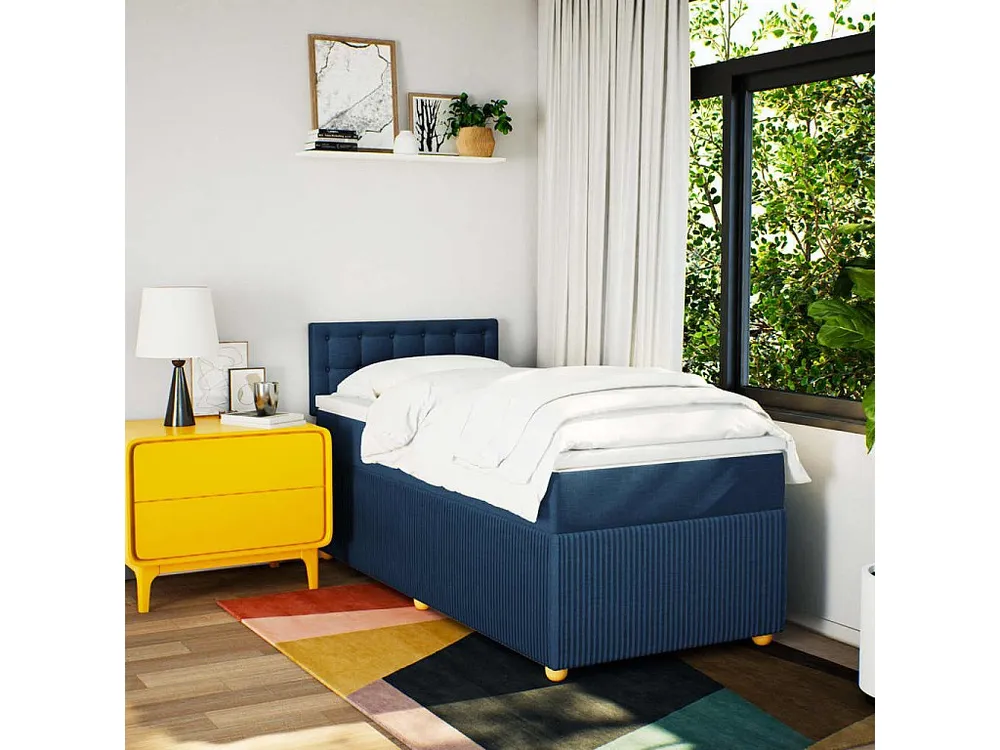 Cama com molas/colchão 90x190 cm tecido azul Tecido Resistente