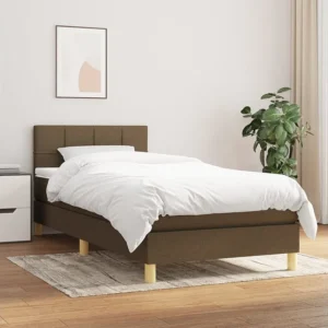 Cama com molas/colchão 90x190 cm tecido castanho-escuro com Cabideiro Incluso