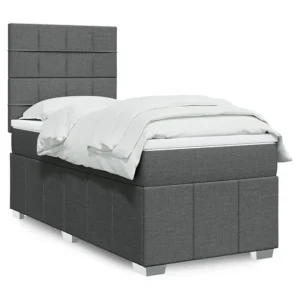 Cama com molas/colchão 90x190 cm tecido cinza-escuro em Pinho Natural