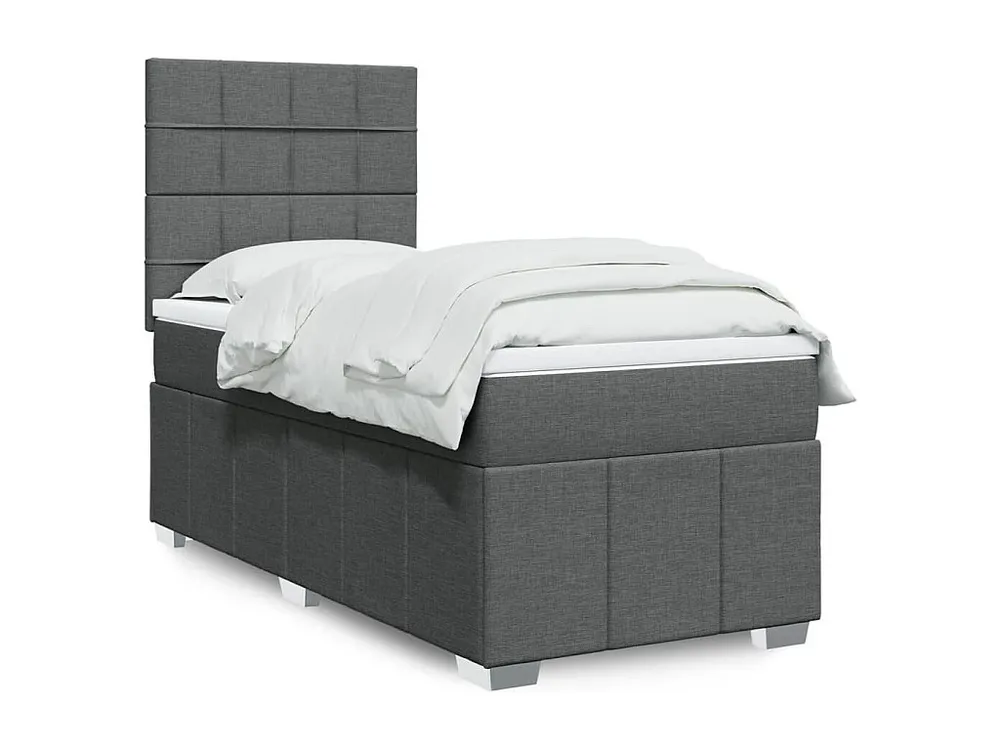 Cama com molas/colchão 90x190 cm tecido cinza-escuro em Pinho Natural