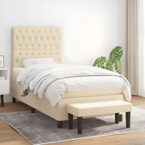 Cama com molas/colchão 90x190 cm tecido cor creme para Quartos de Casal