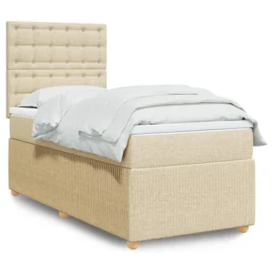 Cama com molas/colchão 90x190 cm tecido cor creme com Cabideiro Incluso
