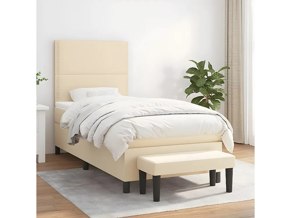 Cama com molas/colchão 90x190 cm tecido cor creme com Garantia Estendida