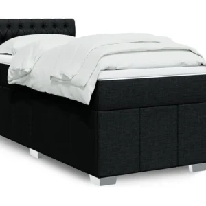 Cama com molas/colchão 90x190 cm tecido preto em Pinho Natural