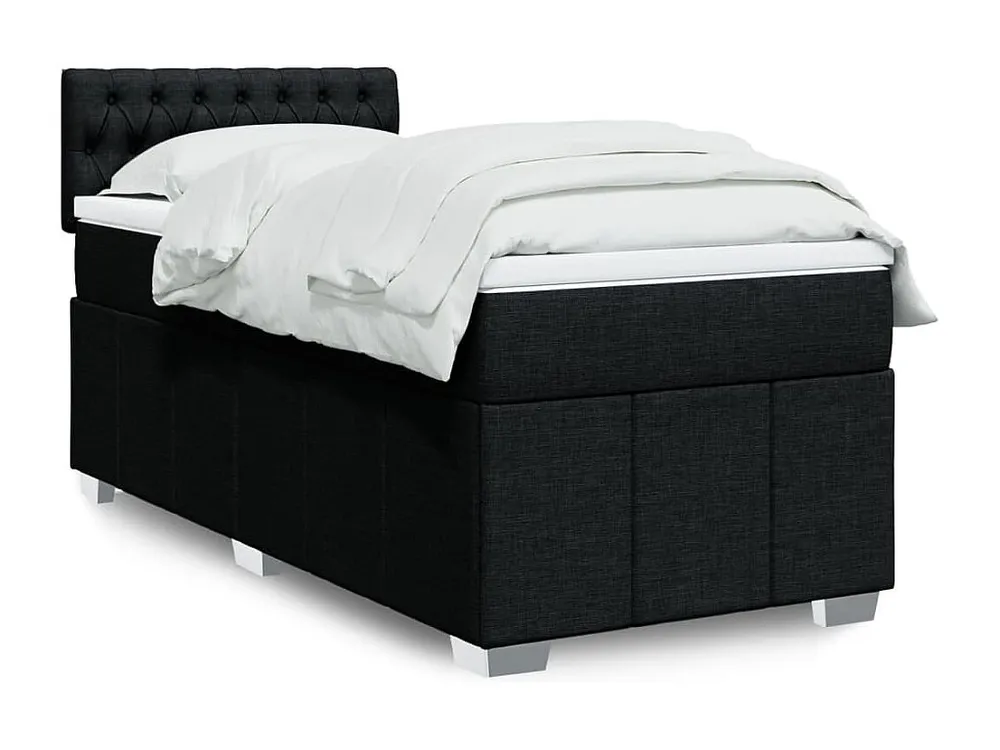 Cama com molas/colchão 90x190 cm tecido preto em Pinho Natural