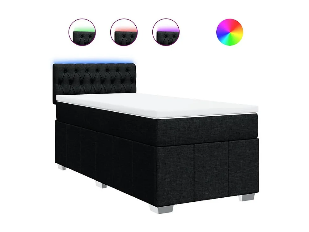 Cama com molas/colchão 90x190 cm tecido preto em Pinho Natural