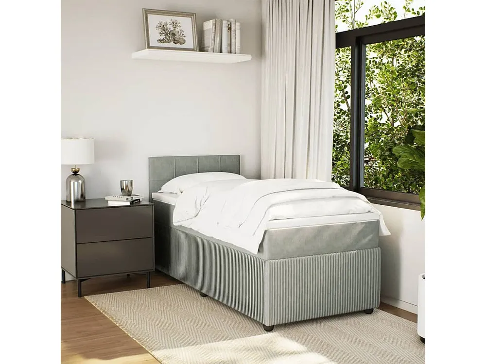 Cama com molas/colchão 90x190 cm veludo cinza-claro Medidas Queen Size