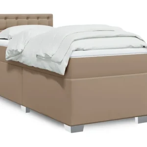 Cama com molas/colchão 90x200 cm couro artificial cappuccino com Garantia Estendida